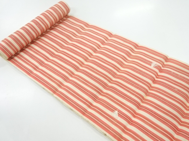 JAPANESE KIMONO / ANTIQUE BOLT FOR OBI / SILK / CHIKUZEN HAKATA / WOVEN STRIPE